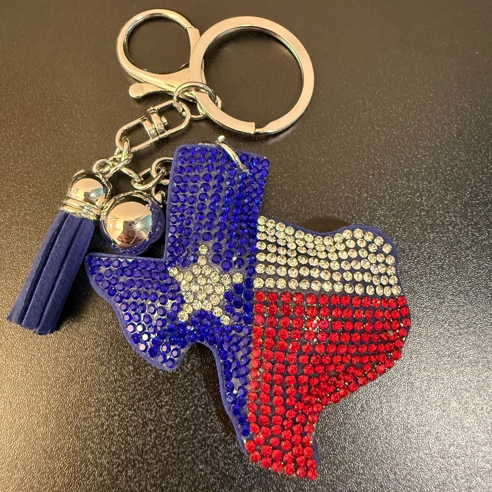 Rhinestone Heart and Flag Purse Charm Keychain - NWT (Pick One) - Picture 3 of 7